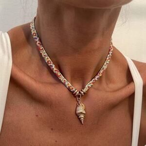 Scarf Necklace with Shell Charm Stackable Bandana Necklace Fashion Jewelry